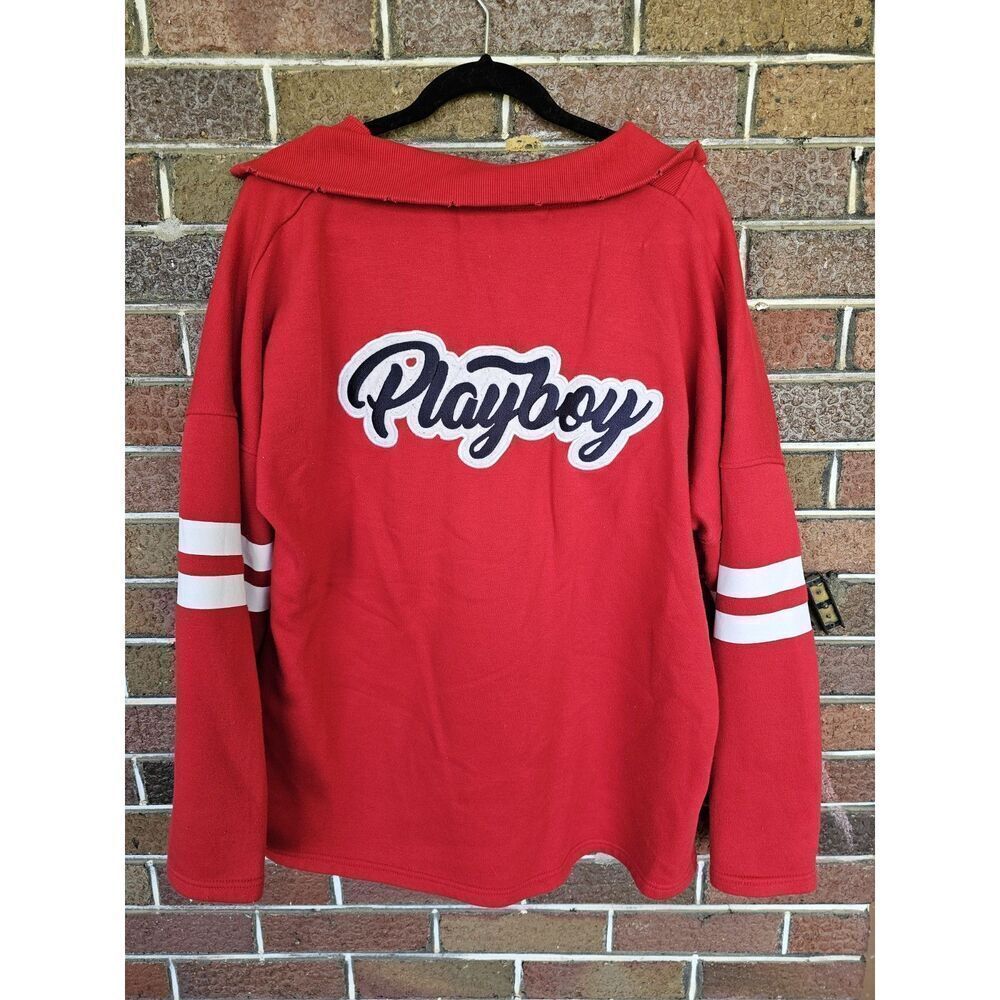 Playboy‎ x Missguided Red Oversized Hoodie Size 4 Varsity Logo Sweatshirt